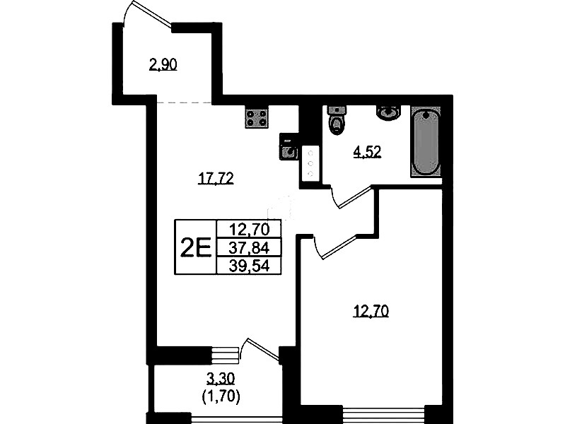 1-комнатная квартира 39.54 м², 20/23 эт., ЖК «Южная Нева»